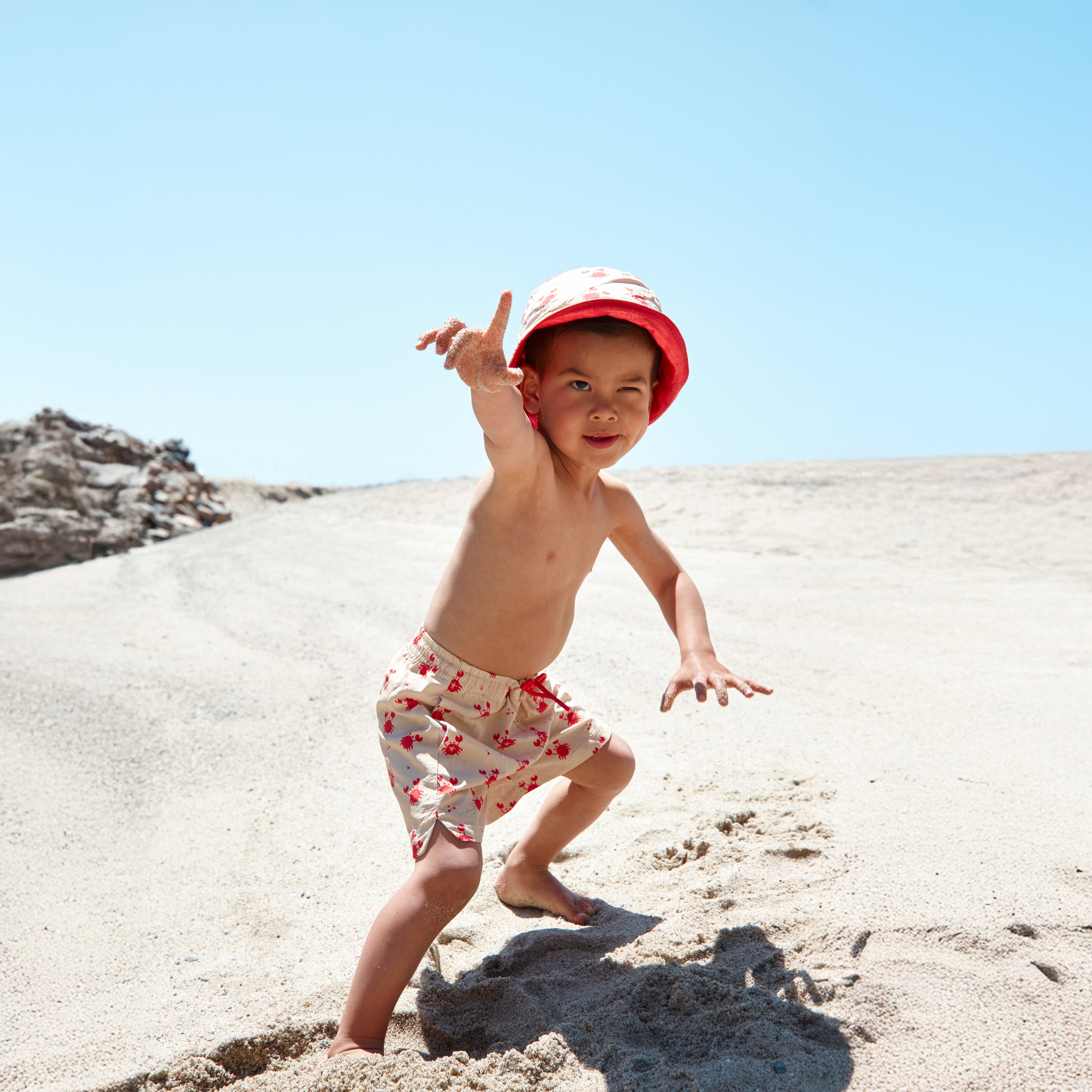 Sun Hat Reversible - Beige/Red - Crabby