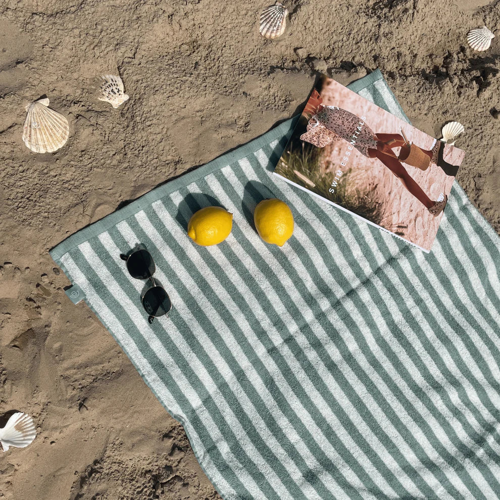 Beach Towel Cotton - Green - Resort Stripe - 135 x 65 cm