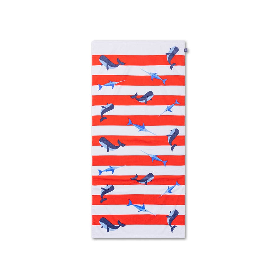 Beach Towel Cotton - Red/White - Ocean Stripes - 135 x 65 cm