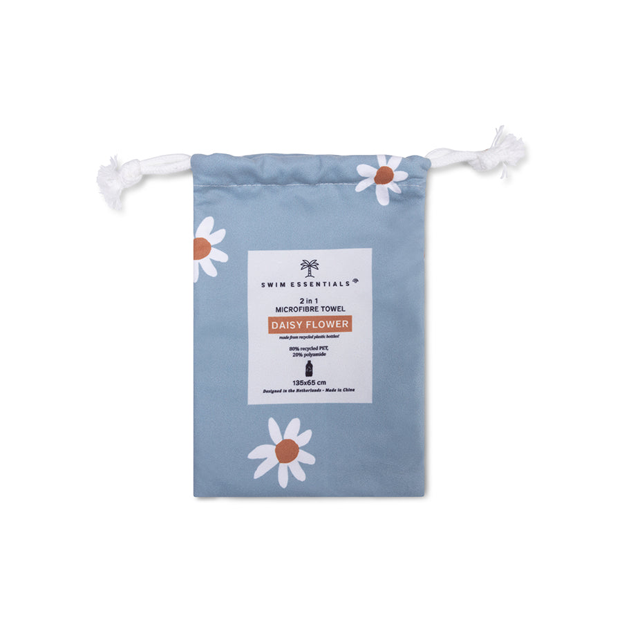 Beach Towel Microfiber - Blue - Daisy Flower 135 x 65 cm