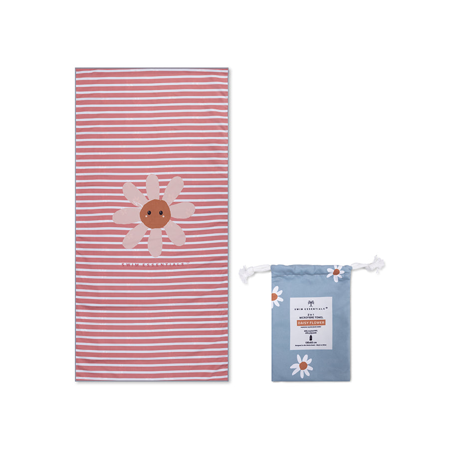 Beach Towel Microfiber - Blue - Daisy Flower 135 x 65 cm