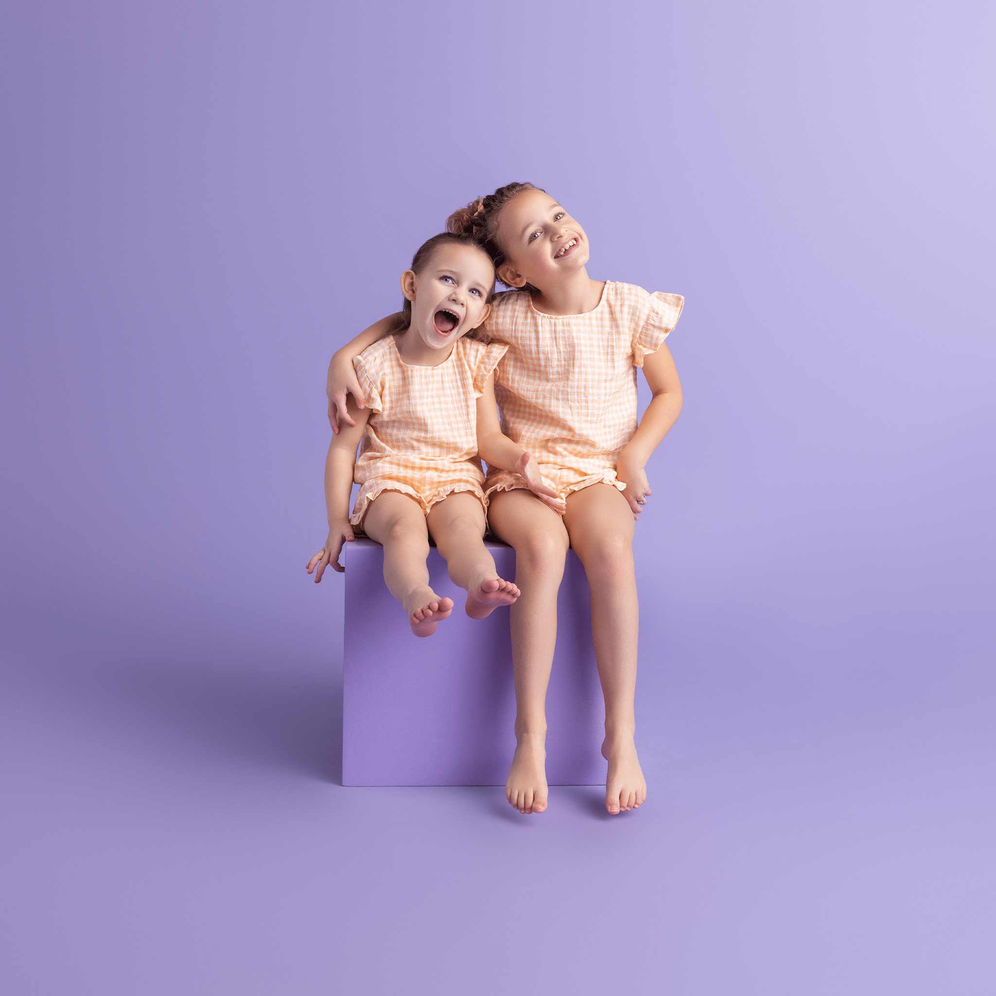 Beachwear Girls Dress - Muslin - Orange/White - Sunset Grid