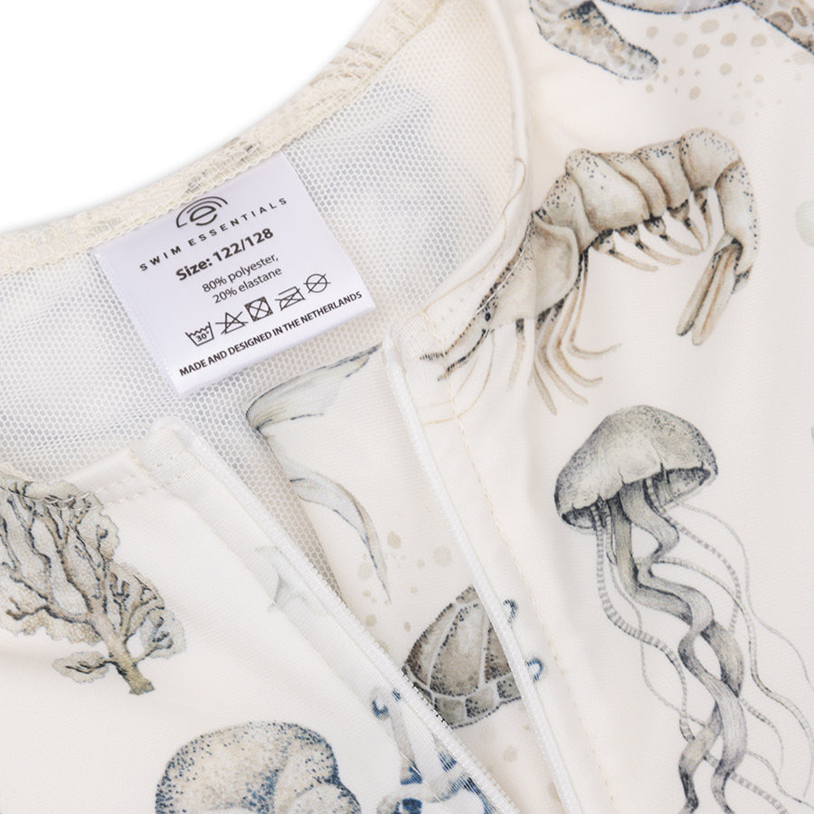 UV Swimsuit Girls With Sleeves - Green/White - Sea Life