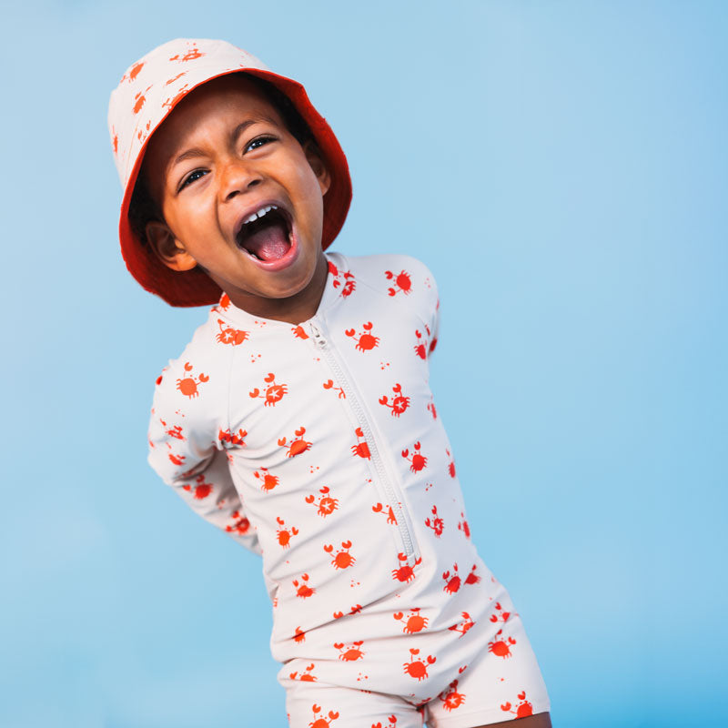 UV Swimsuit Boys- Beige/Red - Crabby