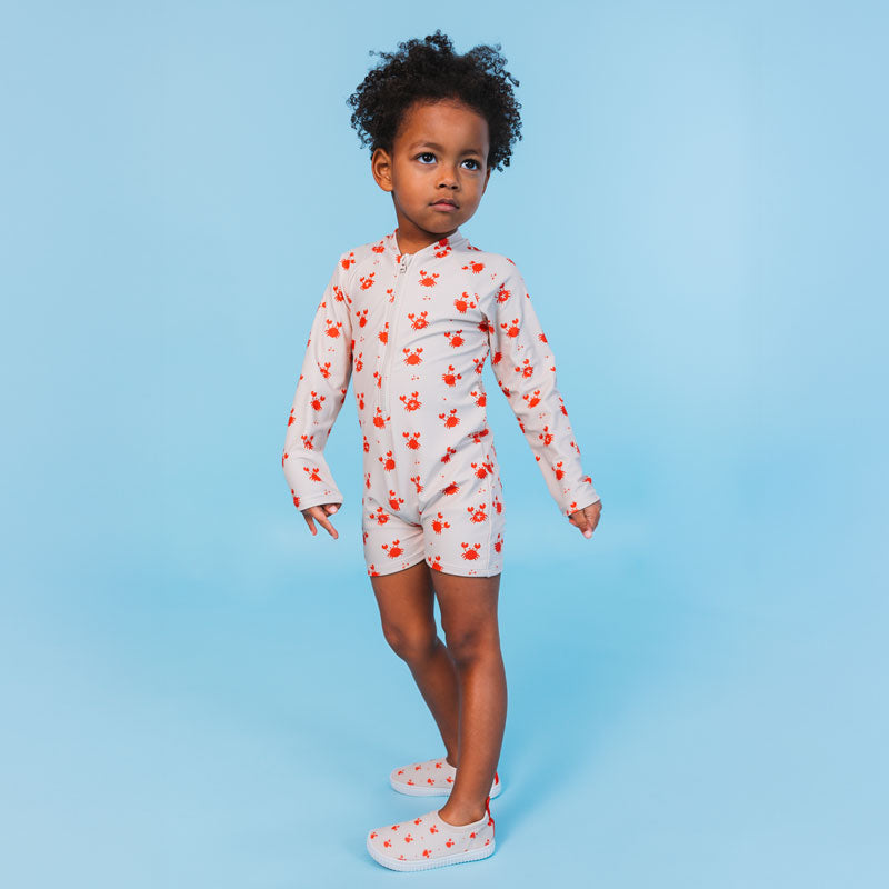 UV Swimsuit Boys- Beige/Red - Crabby