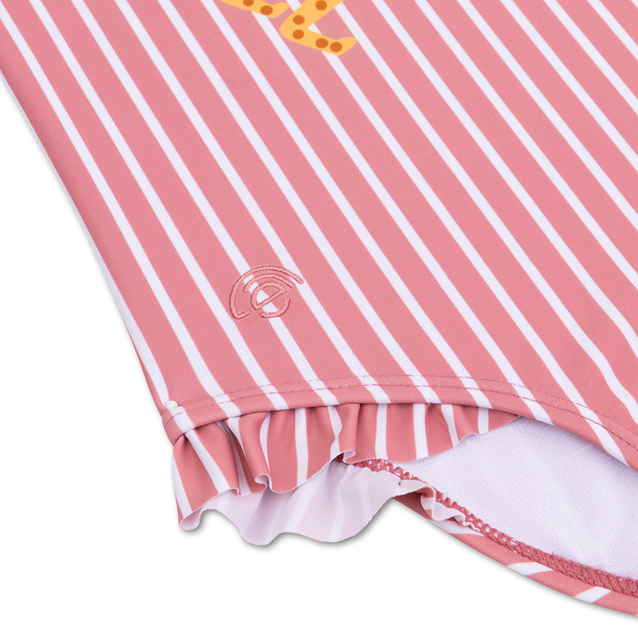 Swimsuit Girls - Red/White Striped - Daisy Flower