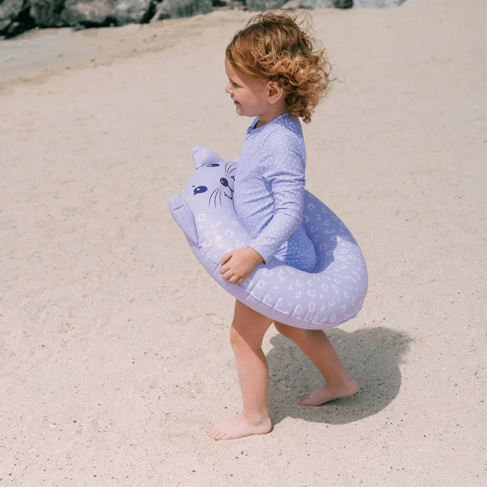 UV Swimsuit Girls With Sleeves - Lila - Leopard