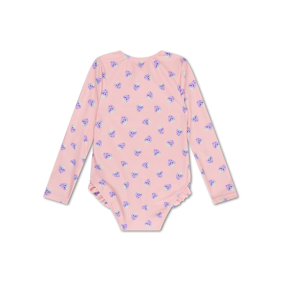 UV Swimsuit Girls With Sleeves - Pink/Purple - Blackberry