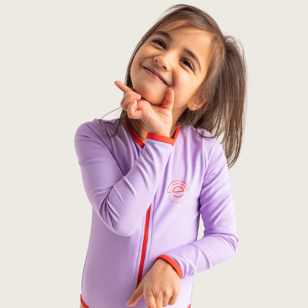 UV Swimsuit Girls With Sleeves - Purple - Pure Tones