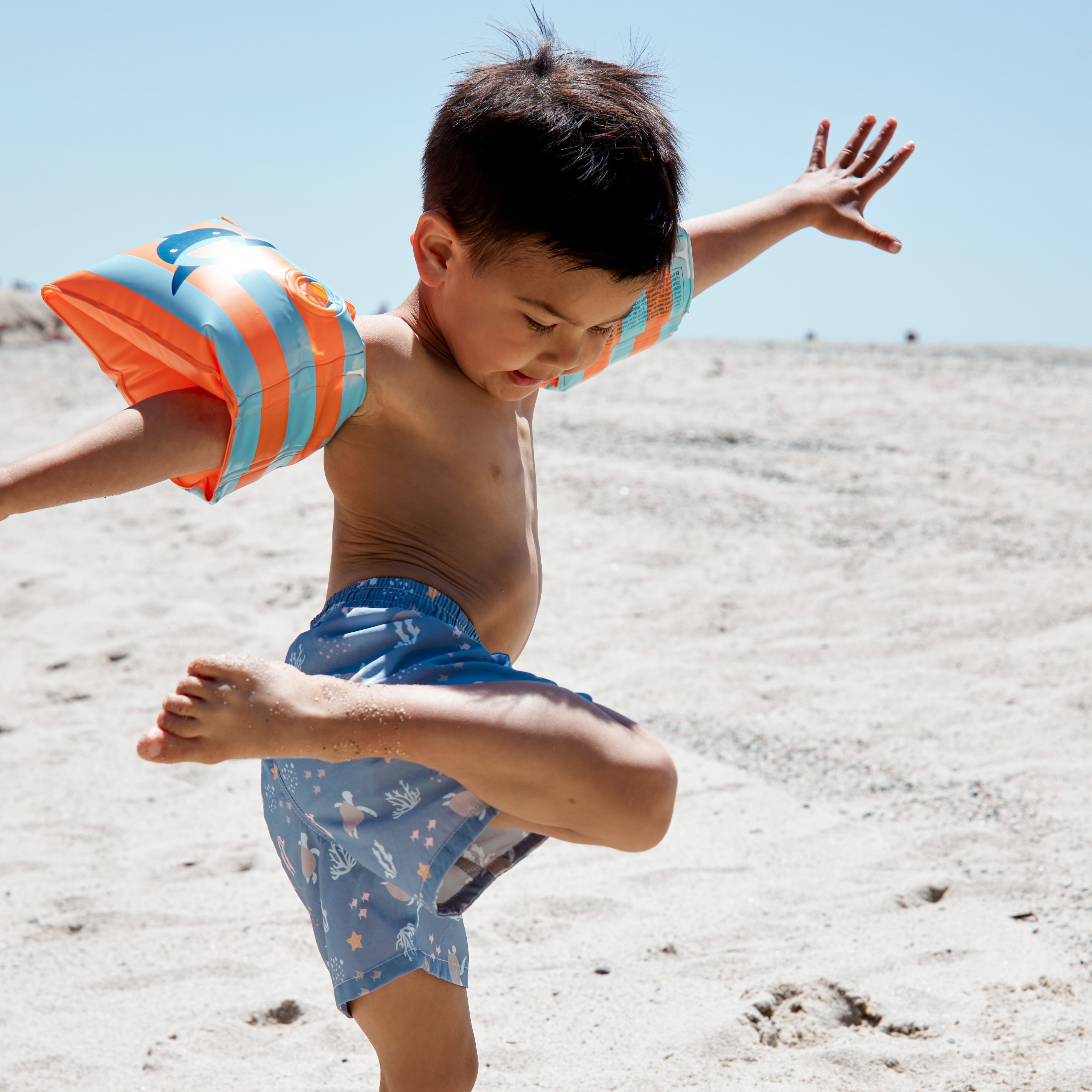 Arm Bands - Orange/Blue - Tropical Shark - 2/6 Years