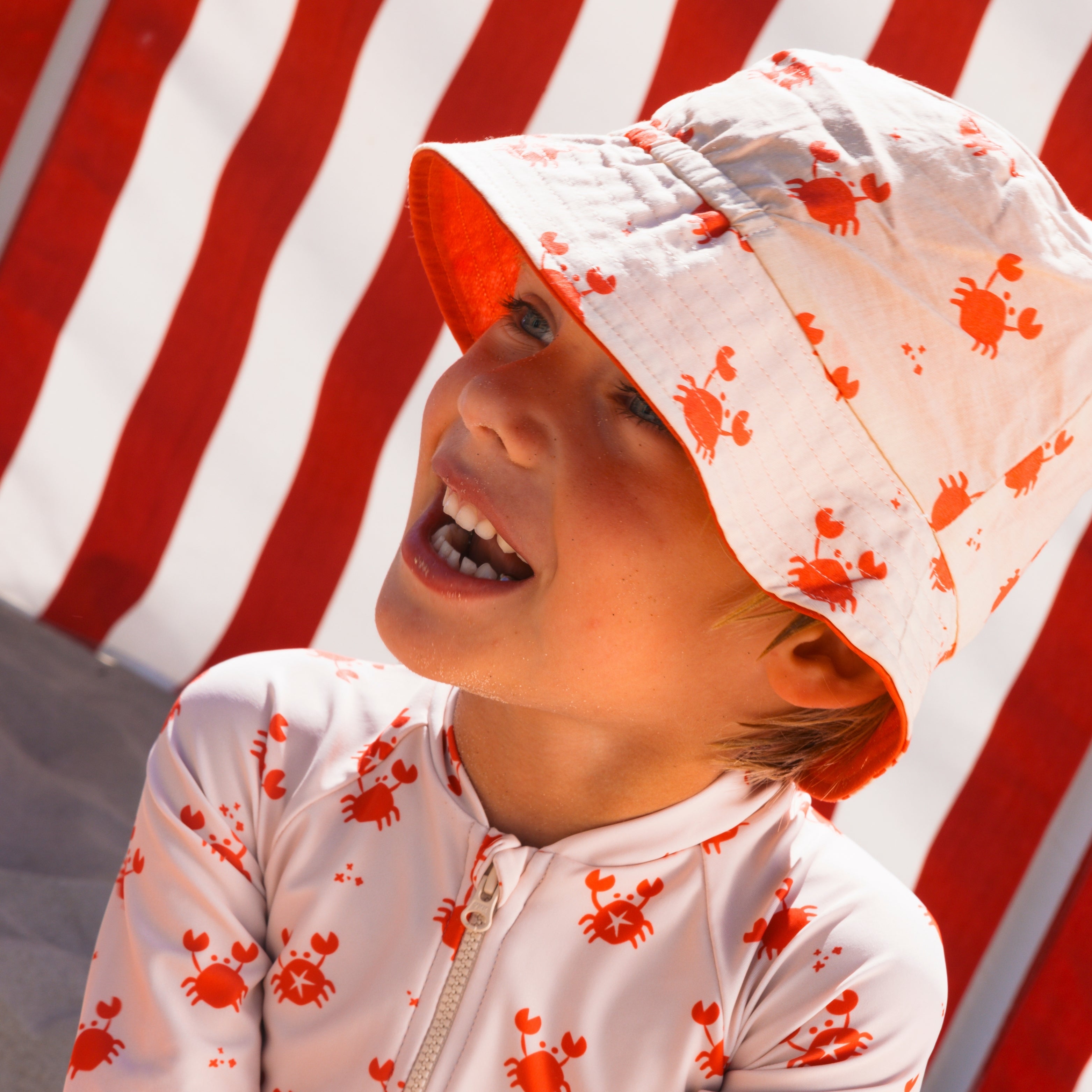 Sun Hat Reversible - Beige/Red - Crabby