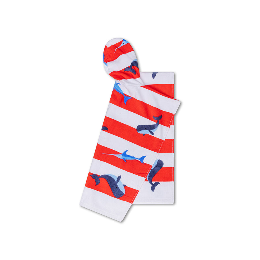 Beach Poncho - Red/White - Ocean Stripes - 65 x 65 cm