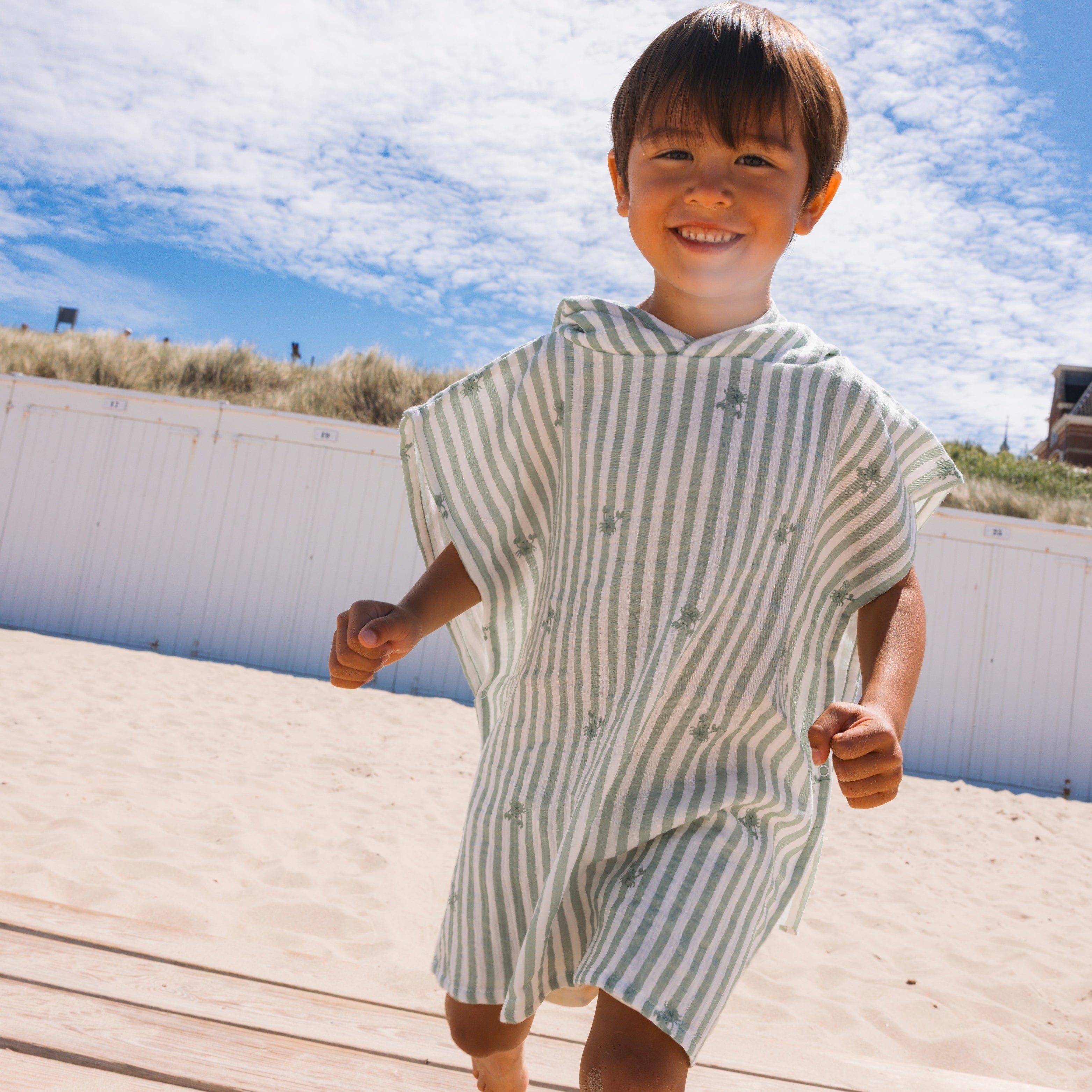 Beach Poncho - White/Green - Crabby - 52 x 52 cm