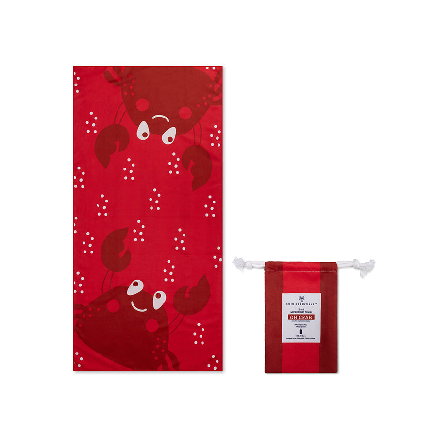 Beach Towel Microfiber - Red - Crabby - 135 x 65 cm