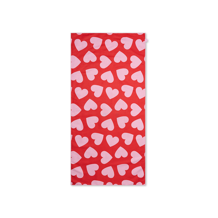 Beach Towel Microfiber - Red - Hearts - 135 x 65 cm
