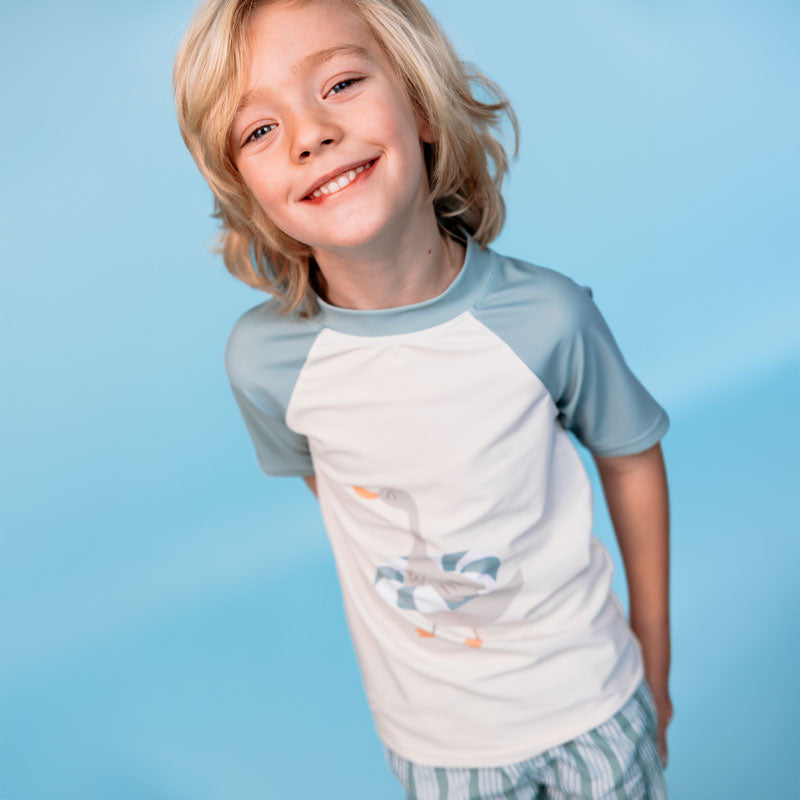 Swimming T-Shirt - Short Sleeve - Green - Resort Stripe