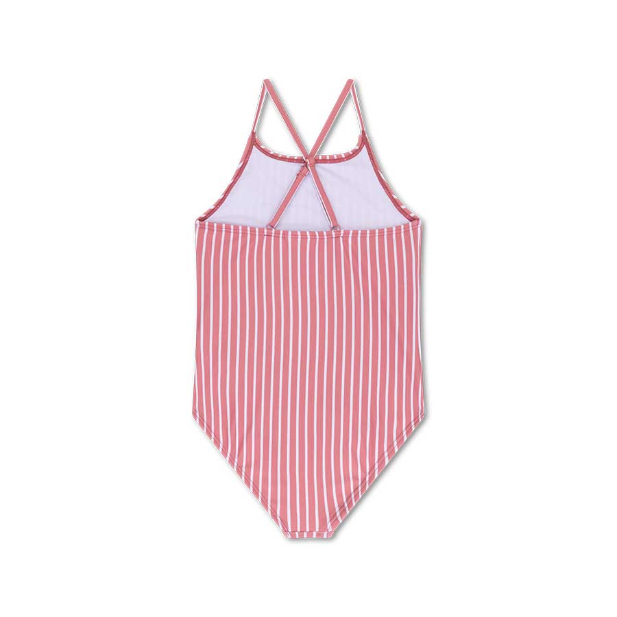 Swimsuit Girls - Red/White Striped - Daisy Flower