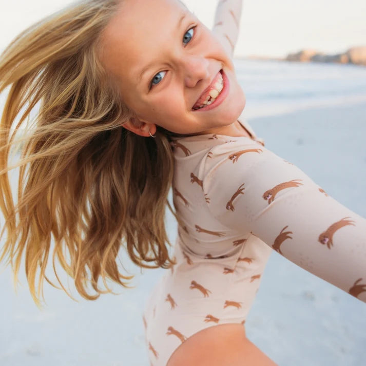 UV Swimsuit Girls With Sleeves - Brown - Roamer